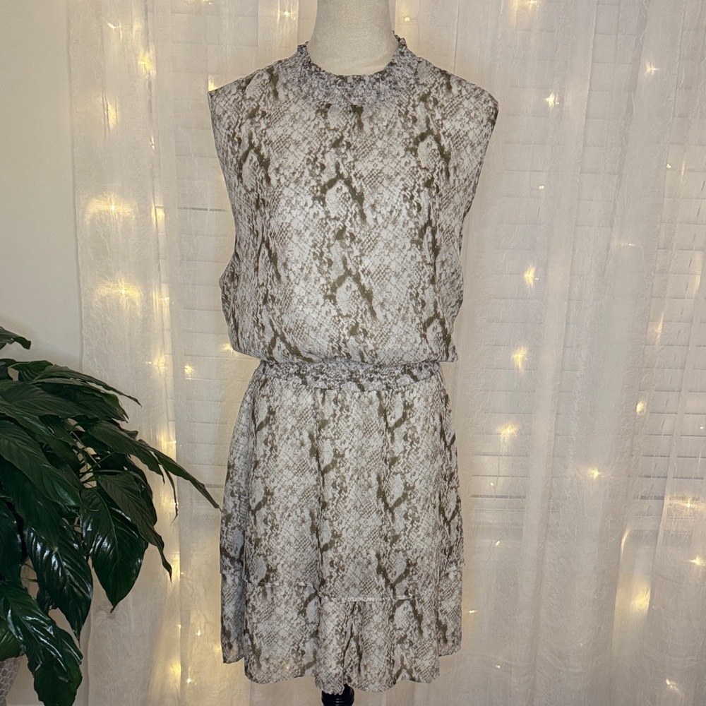 She + Sky Snake Print Midi Dress in Brown and Cream